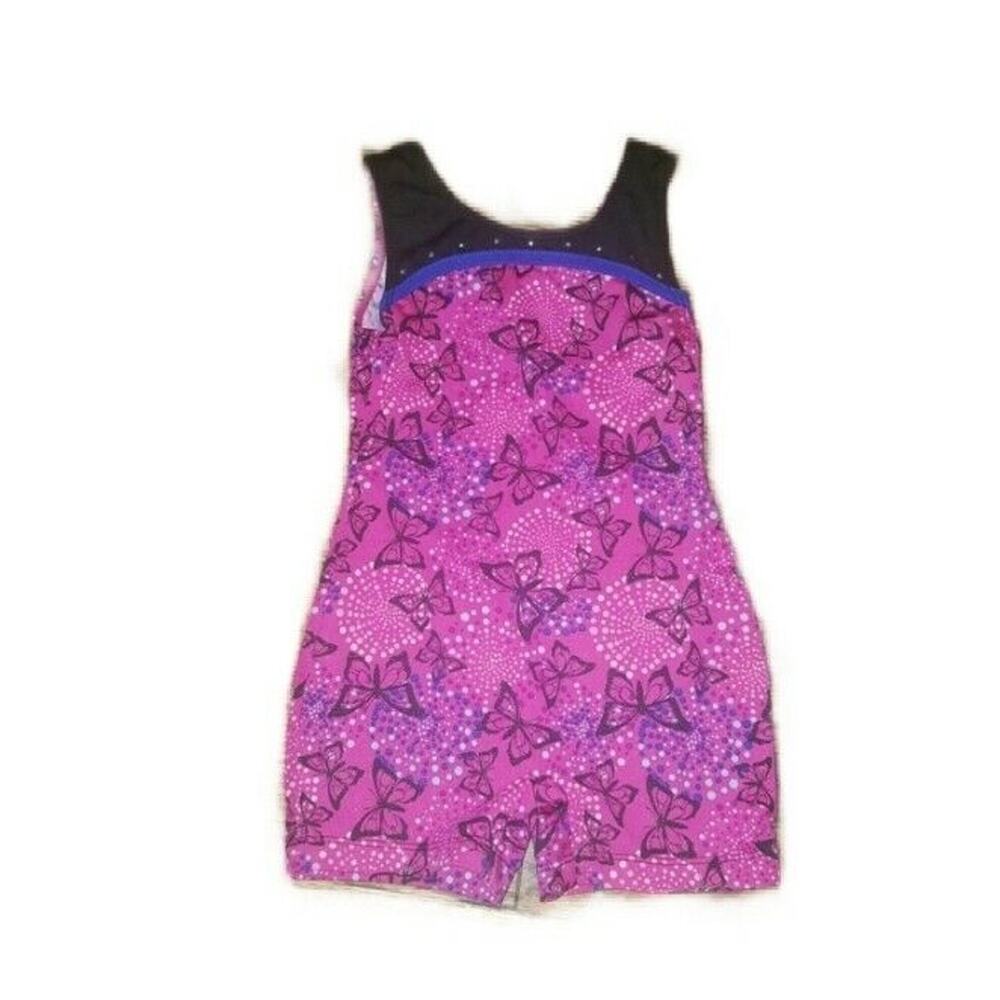 Freestyle Danskin Girls Leotard XS (4-5) Pink Black Rhinestones Butterflies